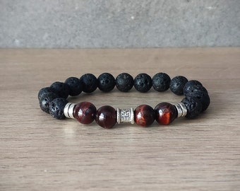 Bracelet for men, Lava red tiger eye bracelet, Natural gemstone bracelet, Beaded bracelet, Jewelry for men, Gift for men, Stone bracelet