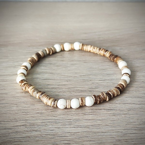 Mens bracelet. Mens surfer bracelet.Turquoise beaded bracelet. Mens howlite bracelets. Mens stretch bracelet. Mens coconut bracelets.