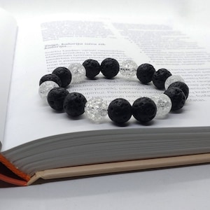 Lava, Vulcanic gemstone beads, Cracked mountain quartz bracelet. Mala yoga bracelet. Energy jewelry. 10 mm gemstone beads bracelet.