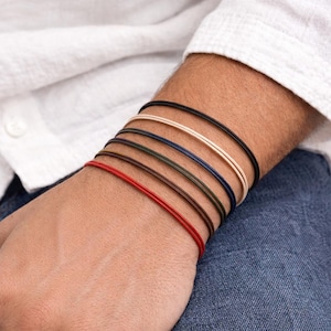 Bracciale in corda nera Bracciale in corda di cotone cerato nero Bracciale da surfista Regalo di Natale Bracciale da uomo in corda nera Bracciale per uomo