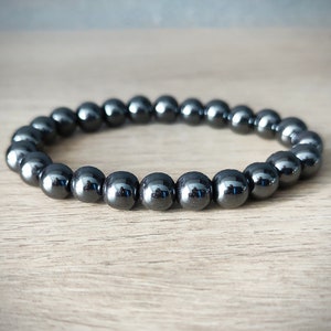 Black Hematite Gemstone Beaded Stretch Bracelet Gemstone Bracelet Beaded Healing Stone Beaded Bracelet Mens Bracelet Gift For Him Chakra
