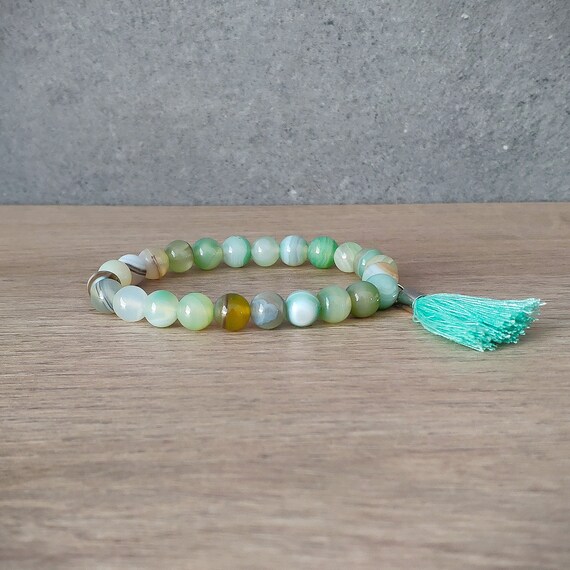 green agate bracelet, gemstone beads bracelet, jewelry, mala bead, tassel  bracelet, karma bracelet, agate bracelet, women bracelets