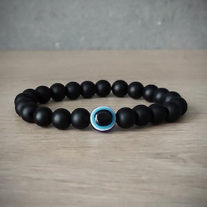 Onyx Bracelet,Evil Eye Bracelet,8mm Onyx Beads,Stretch Bracelet,Boho,Man,Woman,Black Onyx,Matte Onyx Bracelet,Unisex Beaded Bracelet