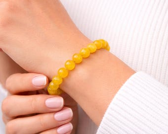 Yellow Jade Bracelet, Jade Gemstone Bracelet,Jade Jewelry,Beaded Bracelets for Women,7 chakra bracelet,Gift for Her, Stone Bracelet