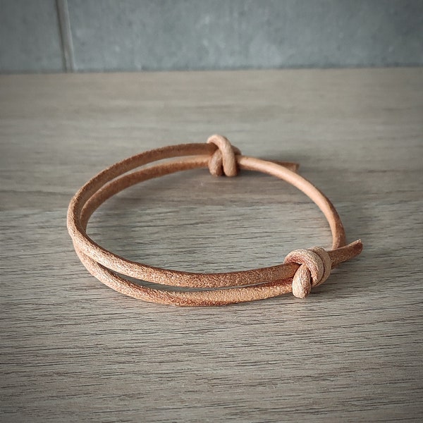 Natural Brown Leather Cord Bracelet Mens Leather Cord Bracelet Adjustable Sliding Knot Surfer Wristband NEW