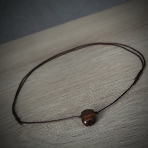 Tiger Eye Choker, Gemstone Choker, Choker Necklace, Boho Choker, Bohemian Choker, Single Bead Choker, Thin Black Choker, Brown Nut Choker