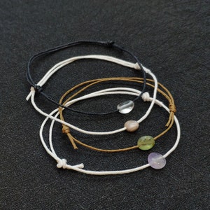 Gemstone Bracelet, Adjustable Cord Bracelet, Purple Jade Bracelet,Prehnite Bracelet, Botswana Agate Bracelet, Clear Quartz Crystal Bracelets