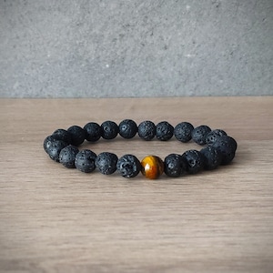 Black Lava, Mens Bracelet, Tiger Eye Bracelet, Men Black Bracelet, Men Style, Mens Jewelry. Gifts For Him, Boyfriends Gifts, Fathers Gifts