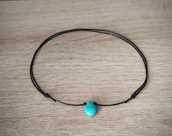 Turquoise Choker, Necklace Adjustable Waxed Cord With Tear Drop Bead. Cick Choker, women jewelry, necklace.Adjustable chocker, necklace