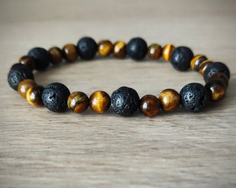 Pulsera de piedra de enraizamiento, gemas de concentración, joyas de ojo de tigre, regalo de yoga de piedra de lava, regalo de amistad para hombres, minimalista de ojo de tigre, regalo negro
