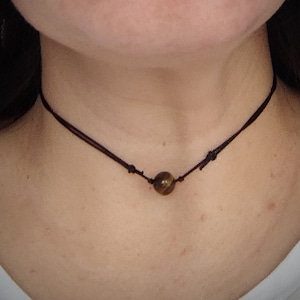 Tiger Eye Gemstone Necklace,Tiger Eye Leather Chocker Necklace,Choker Necklace,Girl,Woman,Chic,Cord Necklace,Gemstone Necklace, Adjustable