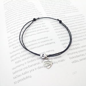 Schwarzes Kordel Armband, Herz Bettelarmband, Gewachste Baumwolle Schnur Armband,Surfer Bracelet.Mens Armband