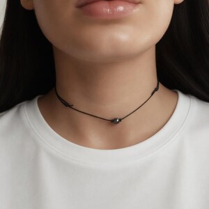 Black Cord Necklace Black String Hematite Choker Christmas Gift Black Cord Necklace Jewelry for Mens or Womens. Minimal Necklace
