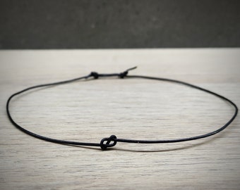 Black Leather Infinity Knot Cord Bracelet Mens Leather Cord Bracelet Adjustable Sliding Knot Surfer Wristband Gift For Women, Gift For Mens