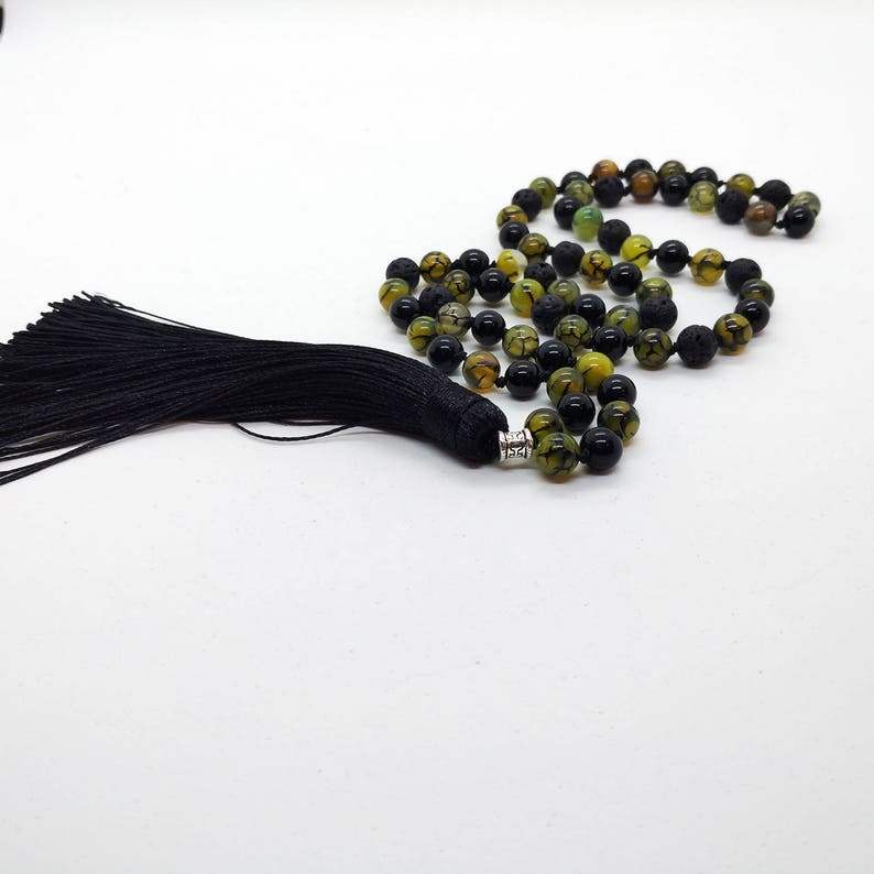 necklace Gemstone beads jewelry tassel jewelry Mala beads necklace agate onyx beads gemstone jewelry Long Dragon veins agate lava