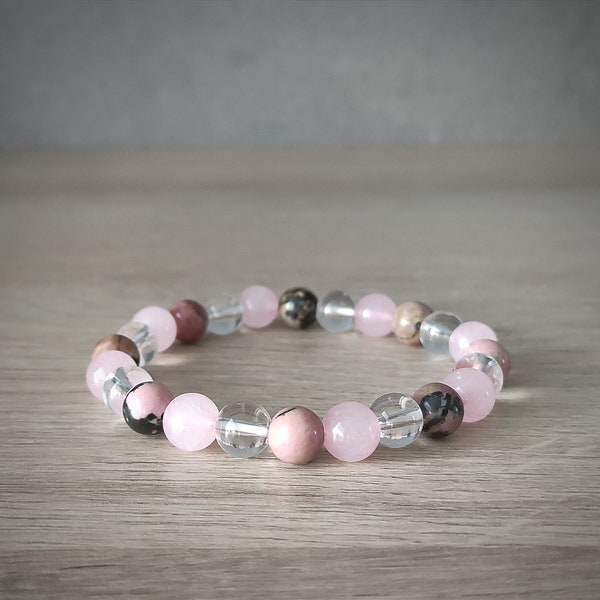 Pure Love and Bliss, Rose Quartz Bracelet, Rhodonite Jewelry, Healing Crystal Therapy, Love, Trust, Emotional Balance, Girlfriend Bracelet