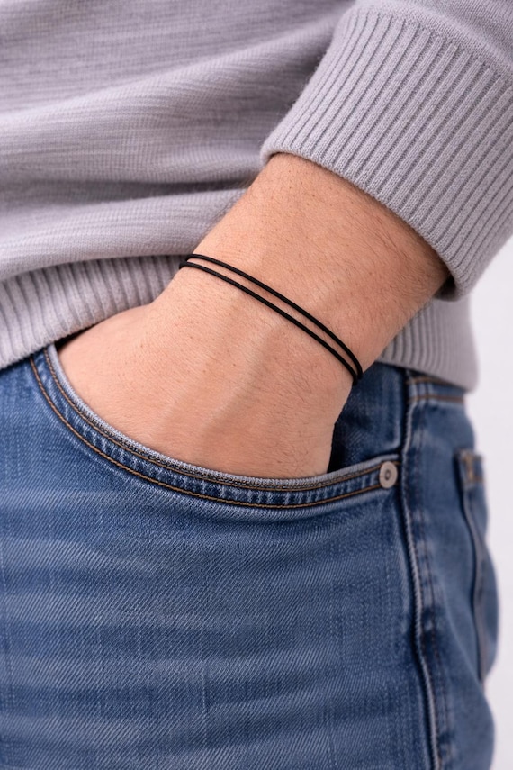 BLACK Waterproof Thin slip knots cord bracelet Lucky jewelry Man Woman Rock minimalist Buddhist