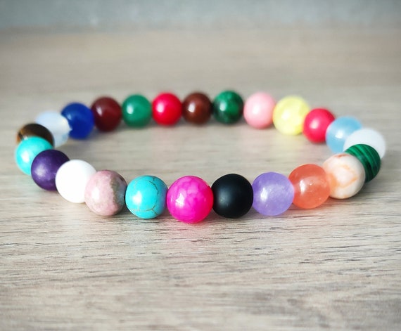 Multicolor Gemstones Bracelet,many Colors Gemstone 8mm Beads