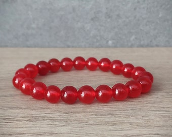 Red Carnelian Bracelet, 8mm Natural Red Gemstone Beads, Root Chakra Healing, Unisex Stretch Gift for Her, Stone Bracelet