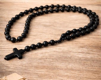 Collier en shungite noire, chapelet, collier croix, collier pour homme, collier de perles, cadeau petit ami pour homme, collier mari pour homme