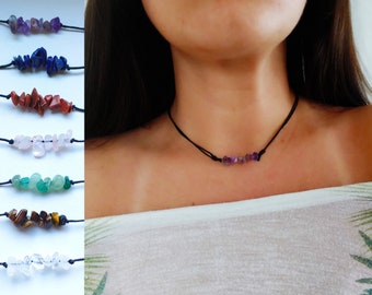 Amethyst Choker, Choker Necklace, Blue Chips Choker, Healing Crystal, Crystal Necklace, Healing Necklace, Gemstone Choker, Boho Choker, Cute