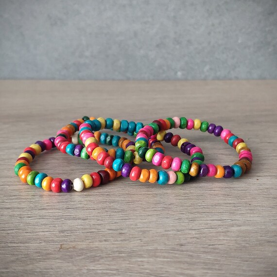 Wood Beads Bracelet, 4 Mm Colorful Wooden Beads. Jewelry, Small Breads  Bracelet, Elastic Stretch String.kids Bracelet.surfer Style. -  Canada