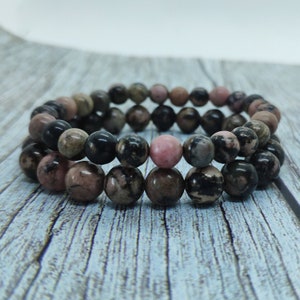 Genuine Rhodonite Bracelet, Rhodonite Gemstone Bracelet, Jewelry,Beaded Bracelets for Women,7 chakra bracelet,Gift for Her, Stone Bracelet