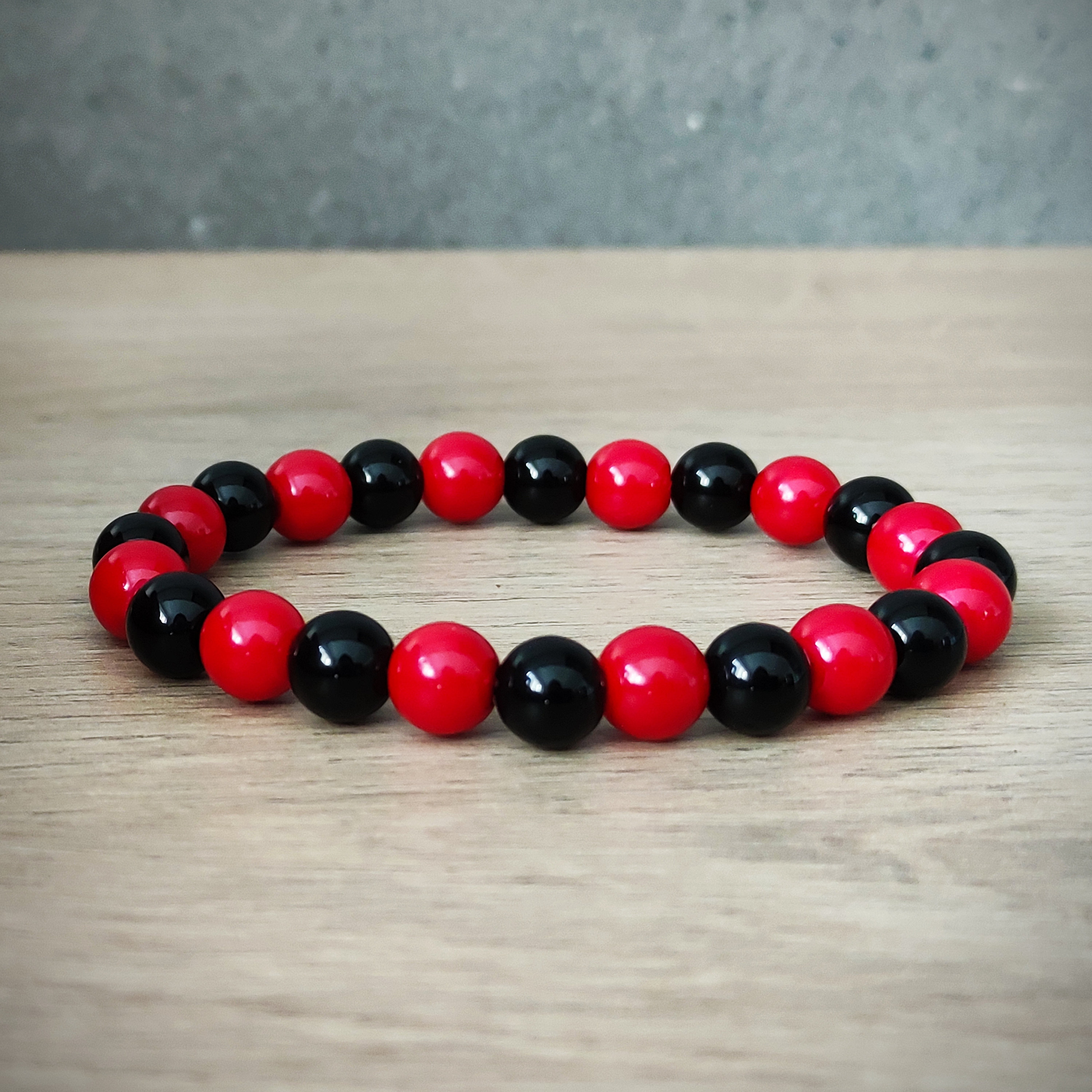 Red Pearl Bracelet, Black Agate - Onyx Bracelet. Mala, Yoga