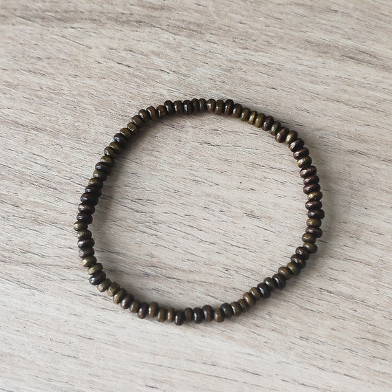 Wood bead bracelet, 4 mm dark brown wooden bead. Jewelry, small breads bracelet, elastic stretch string.women or man bracelet.Surfer style.
