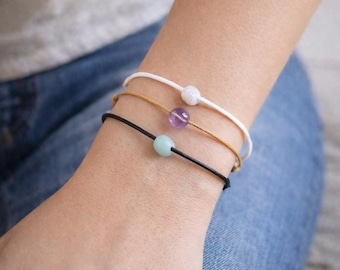 Gemstone Bracelet, Adjustable Cord Bracelet, Amethyst Bracelet, Pink Opal Bracelet, Aquamarine Crystal Bracelets