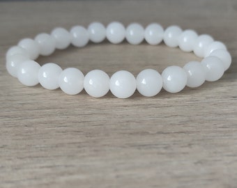 White Jade Gemstone Beaded Stretch Bracelet Gemstone Bracelet Beaded Healing Stone Beaded Bracelet Mens Bracelet Gift For Him Chakra