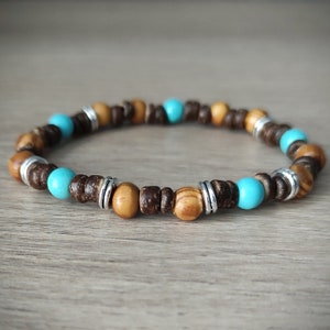 Surfer bracelet, Man bracelet,Coconut bracelet,Turquoise beads bracelet Handmade bracelet, Beaded bracelet, Bead bracelet, Gift for him