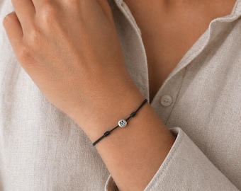 Initial Bracelet,Minimalist,Gift,Letter,Personalised,Birthday,Her,Girlfriend bracelet,Black Cord Bracelet,Initial bracelet,String Bracelet