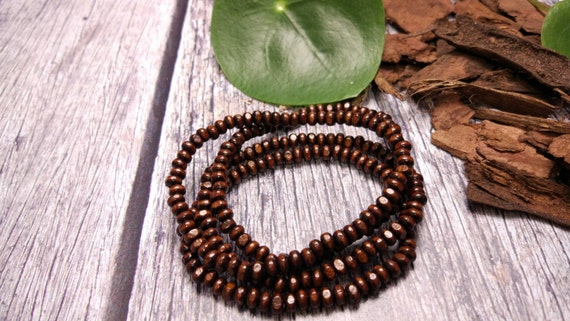 Wood Bead Bracelet, 4 Mm Dark Brown Wooden Bead. Jewelry, Small