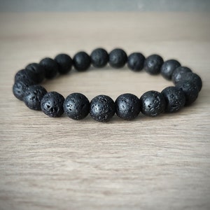 Black Lava Rock 6mm 8mm or 10mm Gemstone Bead Unisex Beaded Stretch Bracelet Diffuser Bracelet Men Bracelet