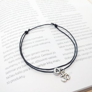 Black Cord Bracelet,Yoga Om charm bracelet,Waxed Cotton String Bracelet,Surfer Bracelet.Mens Bracelet Jewelry.Personalized bracelet, initial
