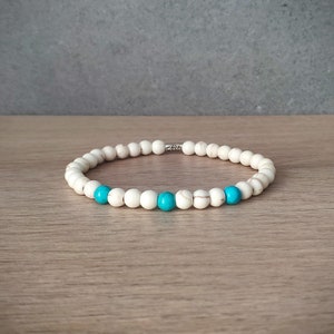 Mens, Unisex bracelet, surfer, Australian style jewelry. White Turquoise gemstone beads bracelet. Mala bracelet