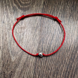 Red String of Fate Bracelet, Red Cord Bracelet, Waxed Cotton String Bracelet, Heart cord bracelet, Womens Bracelet Jewelry Bracelet