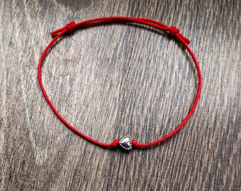 Red String of Fate Bracelet, Red Cord Bracelet, Waxed Cotton String Bracelet, Heart cord bracelet, Womens Bracelet Jewelry Bracelet