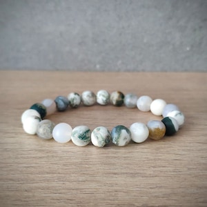 8mm Matte Moss Tree Agate Bracelet, Natural Moss Tree Agate Bracelet, Anxiety Relief, Stress Relief, Grounding Bracelet, Wealth Bracelet