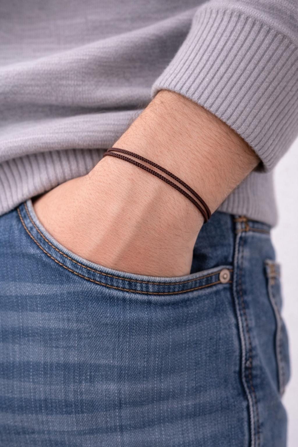BROWN Bracelet Buddhist Thin Slip Knots Cord Lucky Jewelry Man