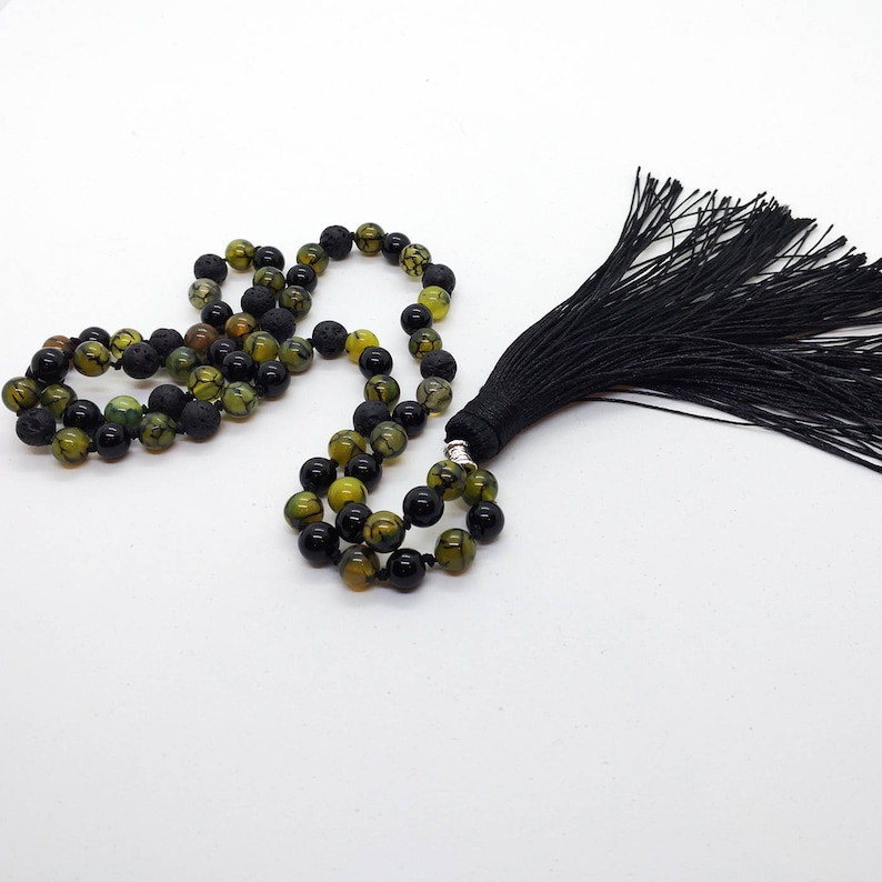 necklace Gemstone beads jewelry tassel jewelry Mala beads necklace agate onyx beads gemstone jewelry Long Dragon veins agate lava