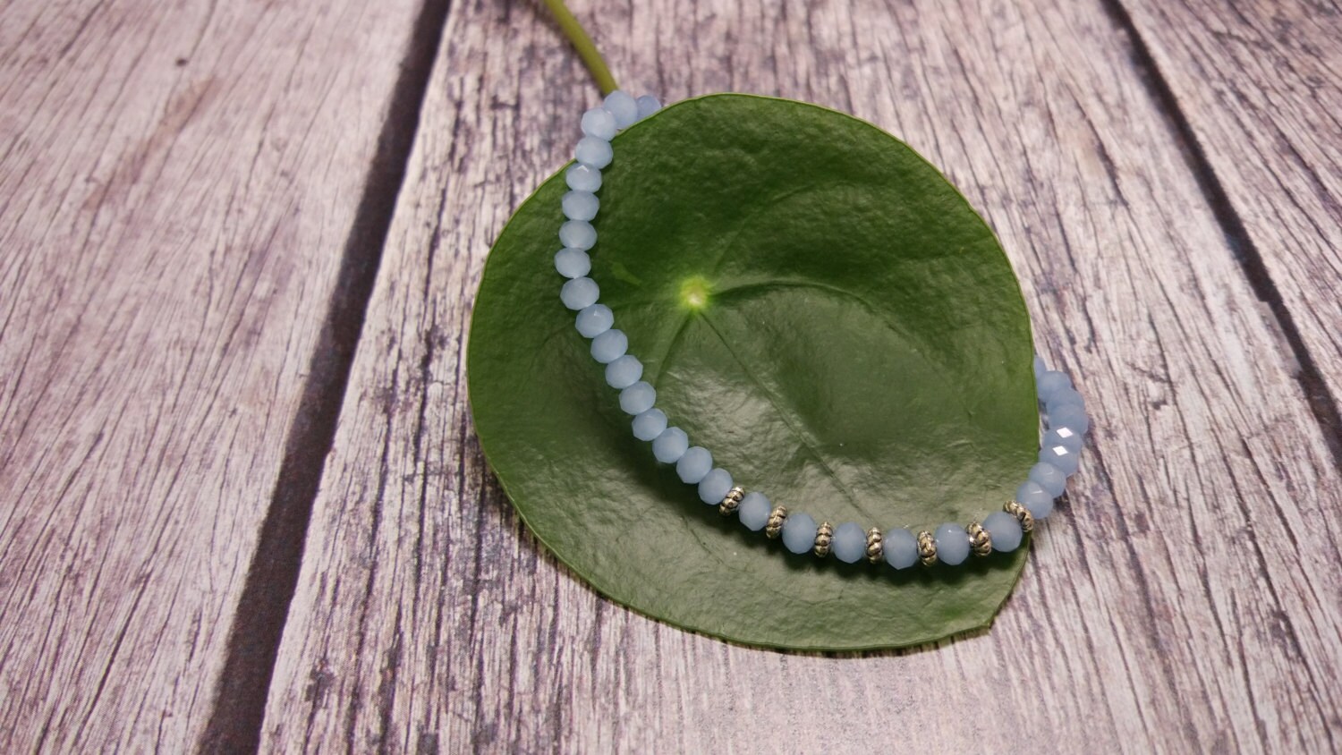 Sky Blue Crystal Beads Beaded Bracelet. New Handmade Stretchy Etsy