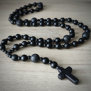 Zwarte onyx ketting rozenkrans ketting kruis ketting heren ketting kralen ketting heren cadeau vriendje cadeau voor hem man ketting voor mannen
