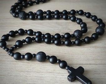 Collier Onyx noir Collier chapelet Collier croix Collier homme Collier perlé Cadeau homme Cadeau petit ami pour lui Collier mari pour hommes