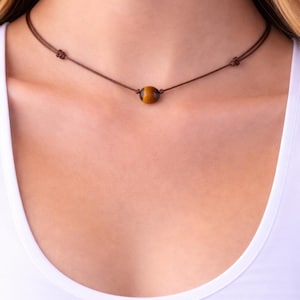 Tiger Eye Choker, Necklace Adjustable Waxed Cord With Nut Bead. Cick Choker, women jewelry, necklace.Adjustable chocker, necklace