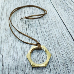 Long mens necklace, surfer  cord necklace, unisex, suede leather cord necklace, Australian jewelry with charm metal NUT