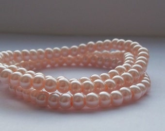3 Strands 4mm elegant pearl bracelets stretch bead Bangle. Jewelry beaded bracelet, beautiful gift. Prom, wedding, bridal bracelets