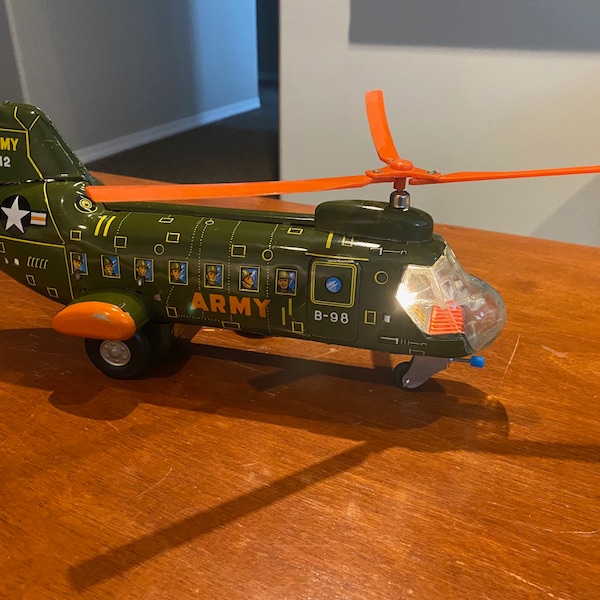 Very Rare Vintage 1960's  JAPANESE ALPS Metal Army Military Battle HELICOPTER with Original Box
