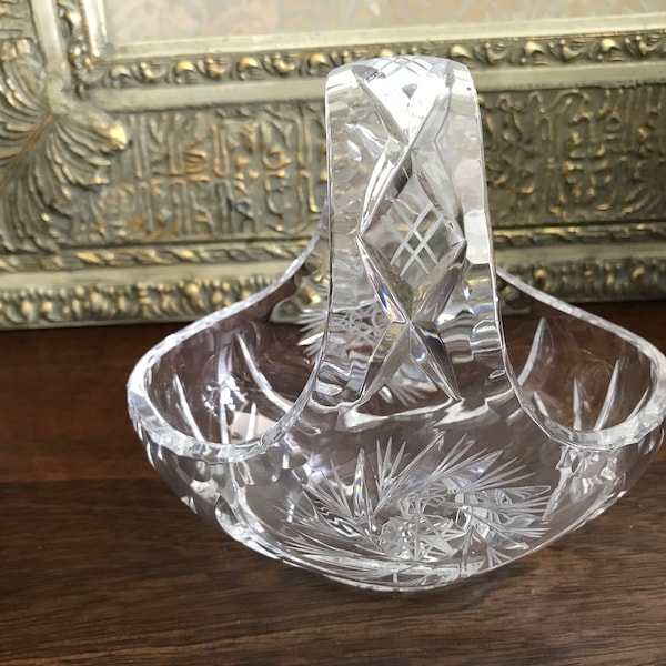 Lead Crystal Basket With Handle Etsy